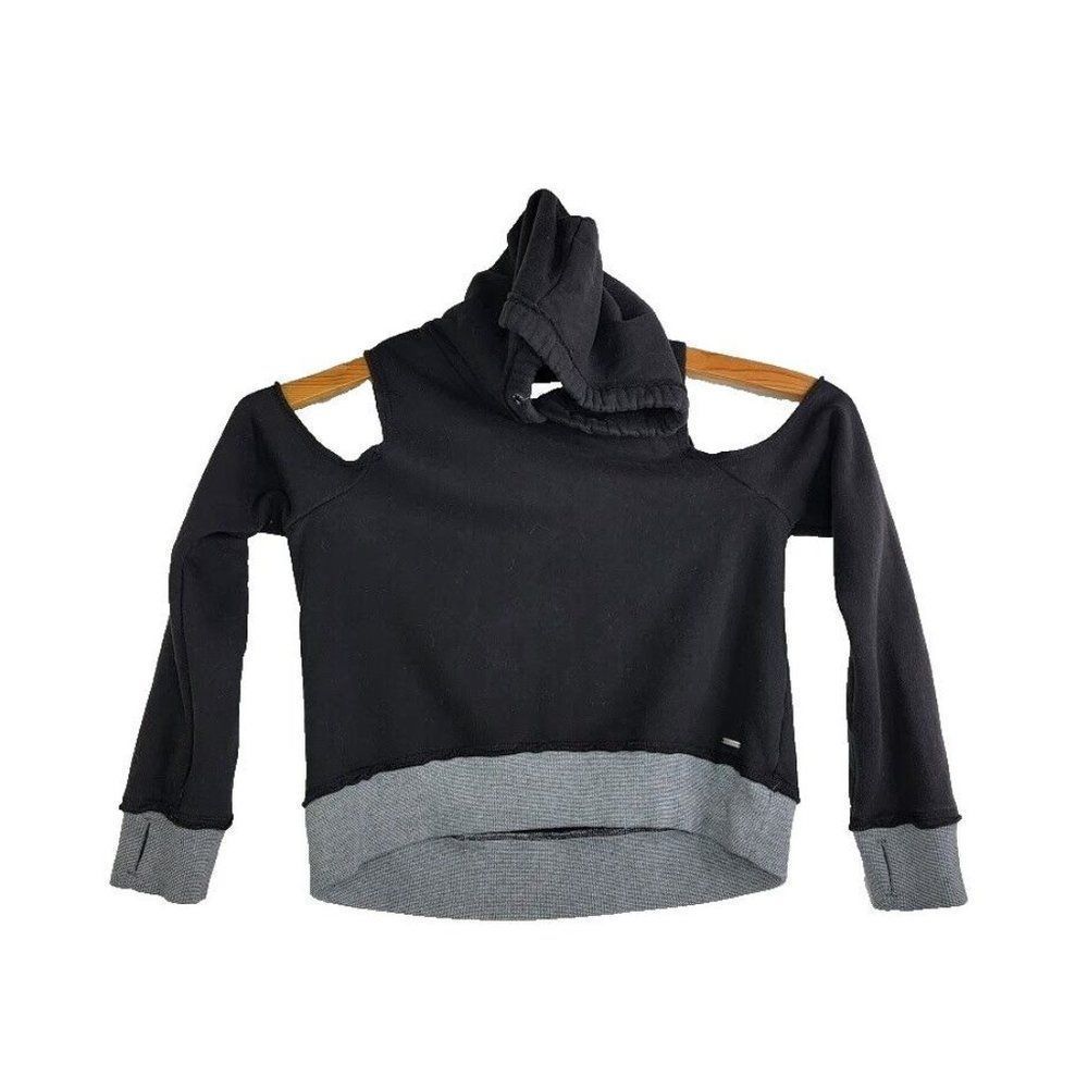 Hollister Cold Shoulder Waist Length Hoodie Women's Size medium Black Gray